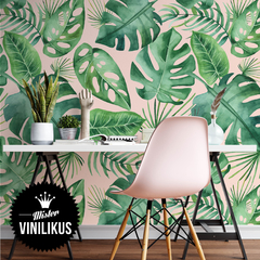 Empapelado Vinilico Pared Hojas Tropicales Acuarela