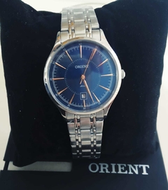 Relógio Orient feminino FB881132 D18X prata e azul na internet