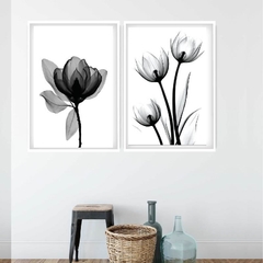 Kit de quadros - Black Flowers moldura branca