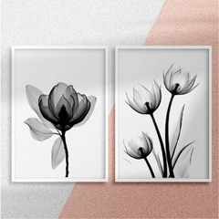 Kit de quadros - Black Flowers moldura branca