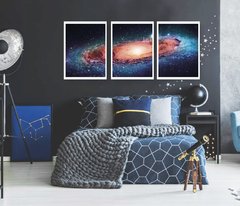 trio de quadros galaxia moldura branca