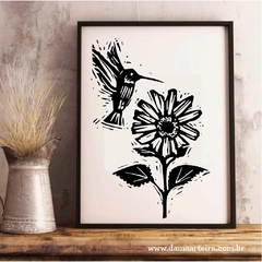 quadro cordel beija flor moldura preta