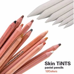 Kit 12 Lápis Cores Pastel Tons de Pele + 6 Esfuminhos