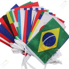 Imagem do Kit Varal Bandeirinha 32 Países 14x21cm + Bandeira Brasil 150 X 90cm
