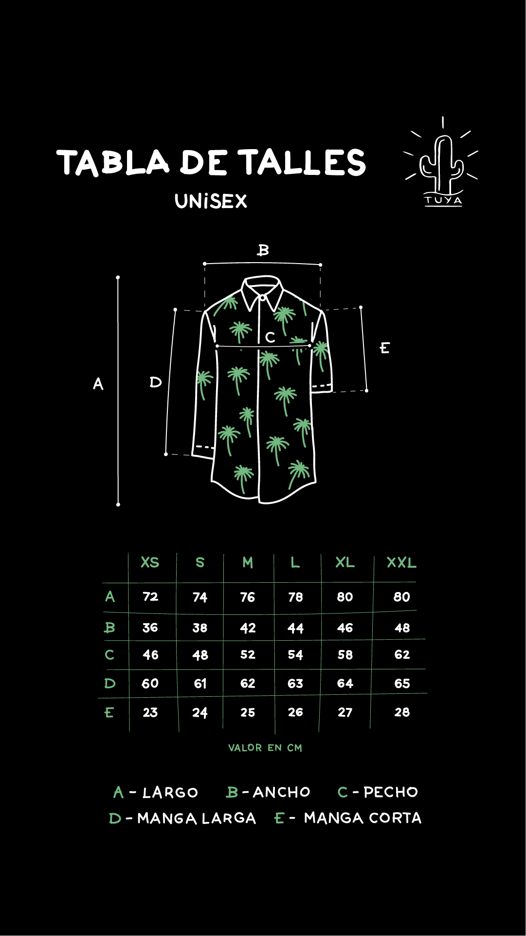 Tabla de Talles - Tuya - Tienda de Camisas Online