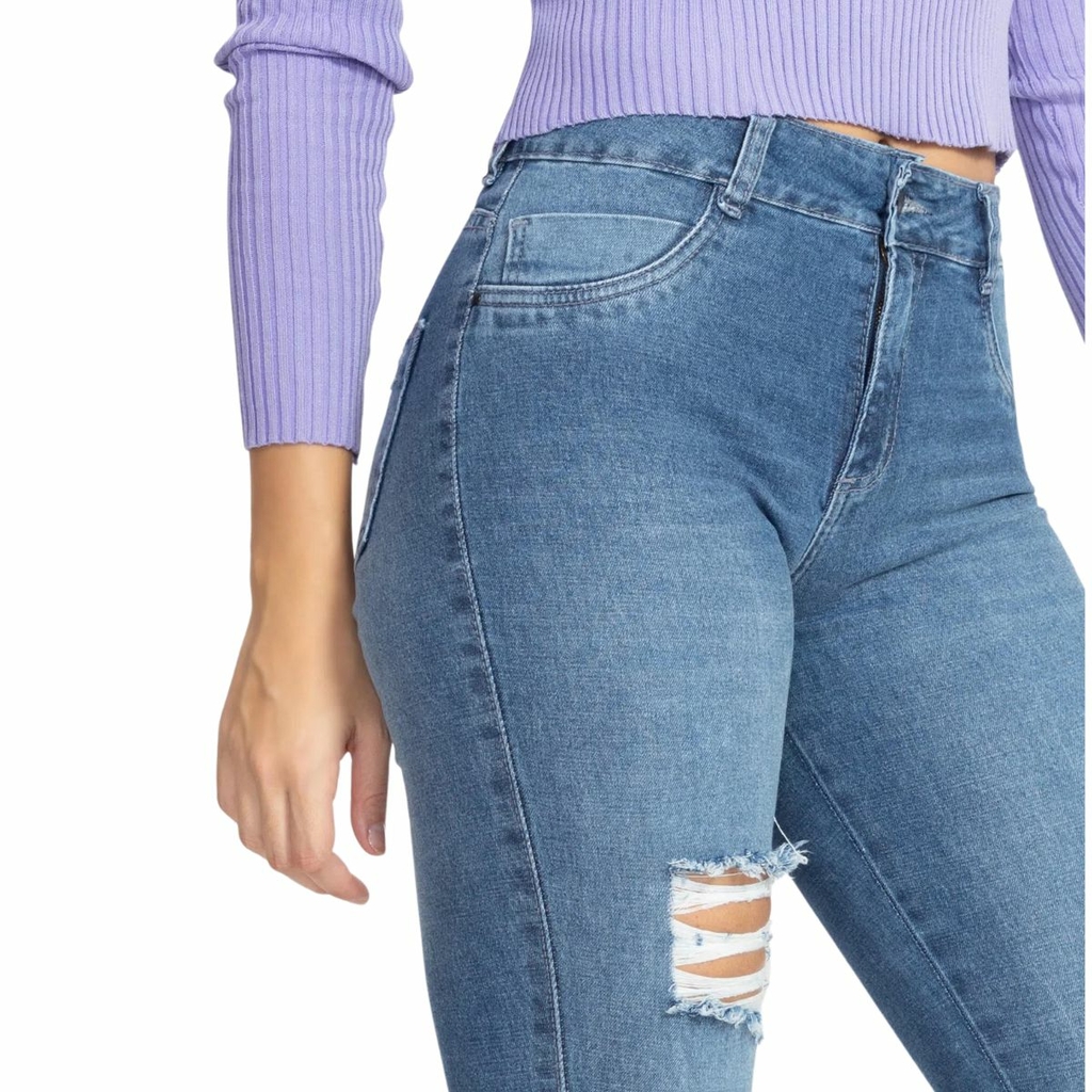 Calça feminina jeans flare cintura sales média biotipo