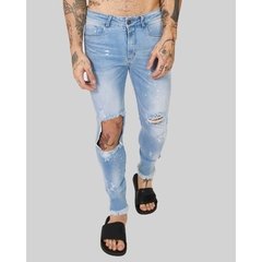 CALCA JEANS RASGADA PAINT AZUL