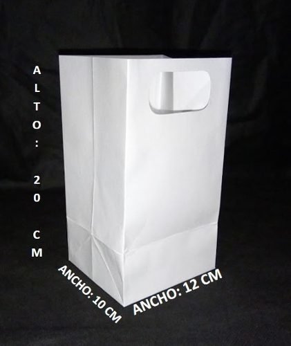 Bolsa Blancas Papel Gr Asa Reforzada en Cartón Blanco. Tamaño: 20x12x10