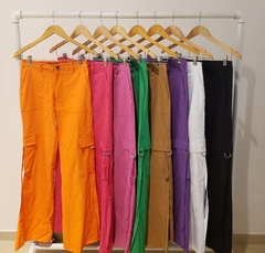 #4881 Pantalon straight bengalina c lycra cargo con arandela y tiras "Vallese" - comprar online