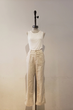 #4887 Pantalon lino c lyrca wide leg "Jackard" en internet