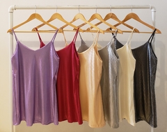 #8054 Vestido morley lurex corto c vista y bretel fino "Nieve" - tienda online