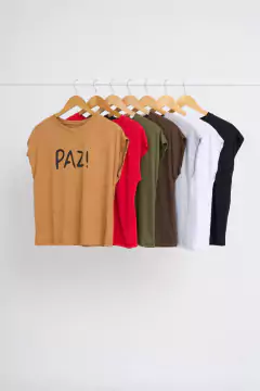 AW23 - 2563 - Remera algodon manga con dobladillo estampado "Paz" - tienda online
