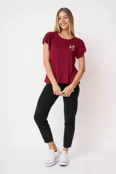 AW23 - 2561 - Remeron crepe manga tipo volado, esp recorte gota y bordado flores "Plus" - tienda online