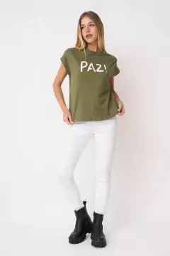 AW23 - 2563 - Remera algodon manga con dobladillo estampado "Paz" - Bluming