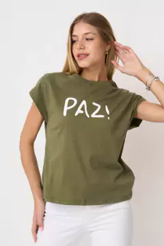 AW23 - 2563 - Remera algodon manga con dobladillo estampado "Paz" - comprar online