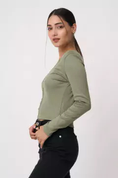 AW23 - 2598 - Remera morley ribb ml del cart falsa con botones "Coffe" en internet