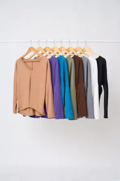 AW23 - 2586 - Remera morley ribb ml escote v basica "Herc"