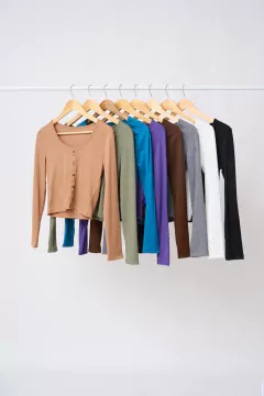 AW23 - 2598 - Remera morley ribb ml del cart falsa con botones "Coffe"