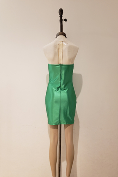#8045 Vestido saten semi elastizado corset, cost tajo, cierre espalda "Fit" - comprar online