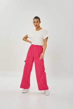 #4879 Babucha crepe sastrero wide leg cargo c arandela y tiras "Popy"
