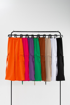 #4879 Babucha crepe sastrero wide leg cargo c arandela y tiras "Popy" - tienda online