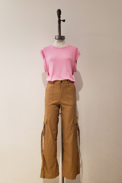 #4881 Pantalon straight bengalina c lycra cargo con arandela y tiras "Vallese" en internet