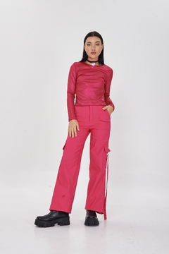 #4881 Pantalon straight bengalina c lycra cargo con arandela y tiras "Vallese"