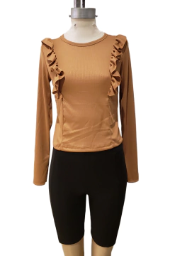 AW23 - 2581 - Remera morley ribb ml con volado vertical del y esp "Papaya"