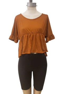 AW23 - 2583 - Remera crepe mg al codo c frunce en cuerpo y manga "Ares" - Bluming
