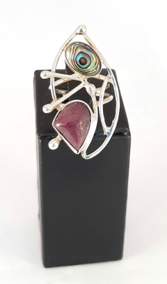 Anillo de plata Spondilus natural y Avalon