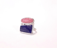 Anillo de rodocrosita, lapislázuli y plata