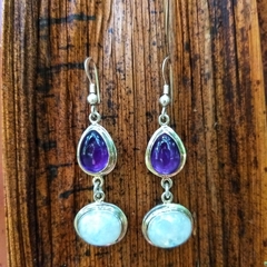 AROS DE PLATA CON PIEDRA LUNA Y AMATISTA