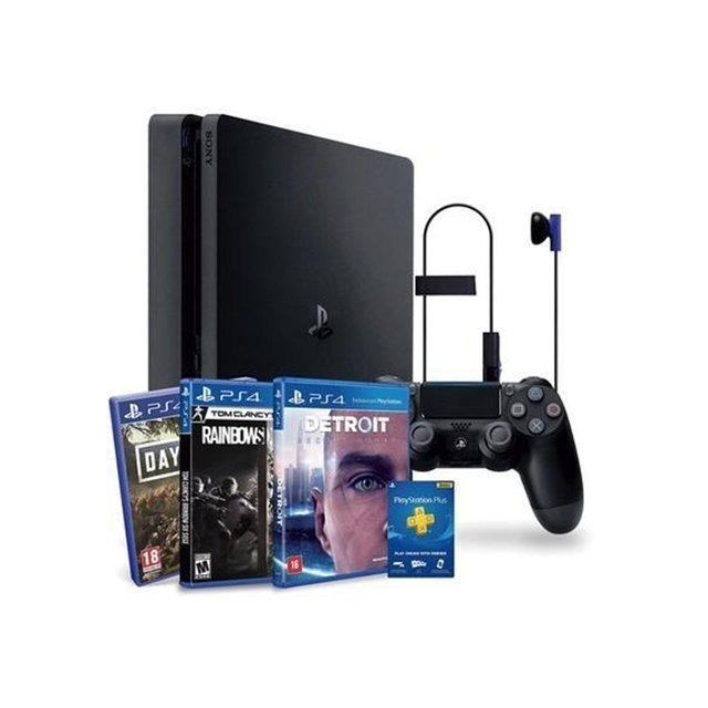 Playstation 4 Sony Hits Bundle 3, 1TB, 1 Controle, 3 Jogos Físicos