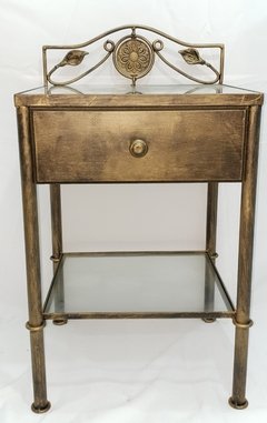 Mesa De Luz En Hierro Forjado Con Cajón Modelo MEDALLÓN y HOJAS - tienda online