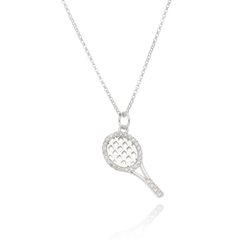 White gold Tennis racket with strings necklace