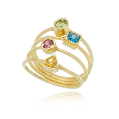 Conjunto de 4 anillos solitarios mosaico de piedras Brasileñas