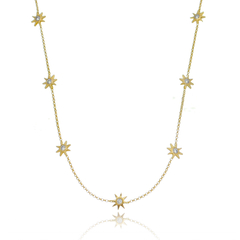 18k Gold tiny Suns choker with white Sapphires or Diamonds (7 suns)