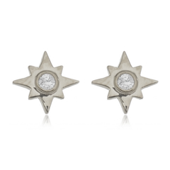 18k Gold tiny Star earrings with white Sapphires or Diamonds - buy online