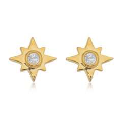 18k Gold tiny Star earrings with white Sapphires or Diamonds