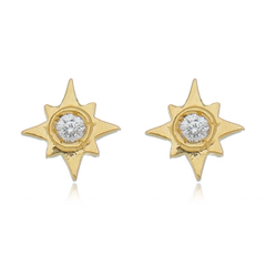 18k Gold tiny Star Piercing earrings with white Sapphires or Diamonds