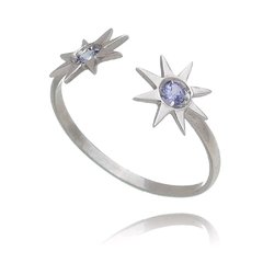 Anillo de sol doble en oro blanco con tanzanitas