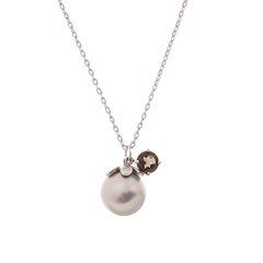Colar pérola prateada e quartzo fumê - comprar online