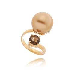 Smoky quartz with golden pearl ring