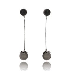 Pendiente con péndulo de perla negra con drusa negra - comprar online