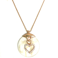 Collar de plata rose circulo nacar y corazon con cubics microengarzados de 45 cm - comprar online