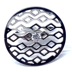 Anillo circulo calado de acero con rombos con cubic central nro. 13 / 16 / 20