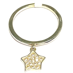 Anillo cinta lisa de plata con estrella microengarzado colgante nro. 11 / 15 - comprar online