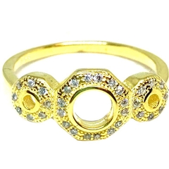 Anillo triple octagono degrade con circulo calado centrales plata dorada nro. 18