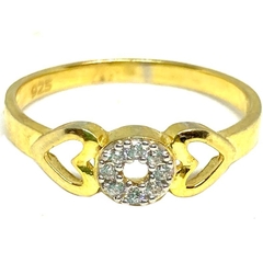 Anillo circulo calado microengarzado con corazones laterales plata dorada nro.18 - comprar online