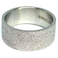 Anillo cinta de 8 mm de acero arenada color plateado nro. 17